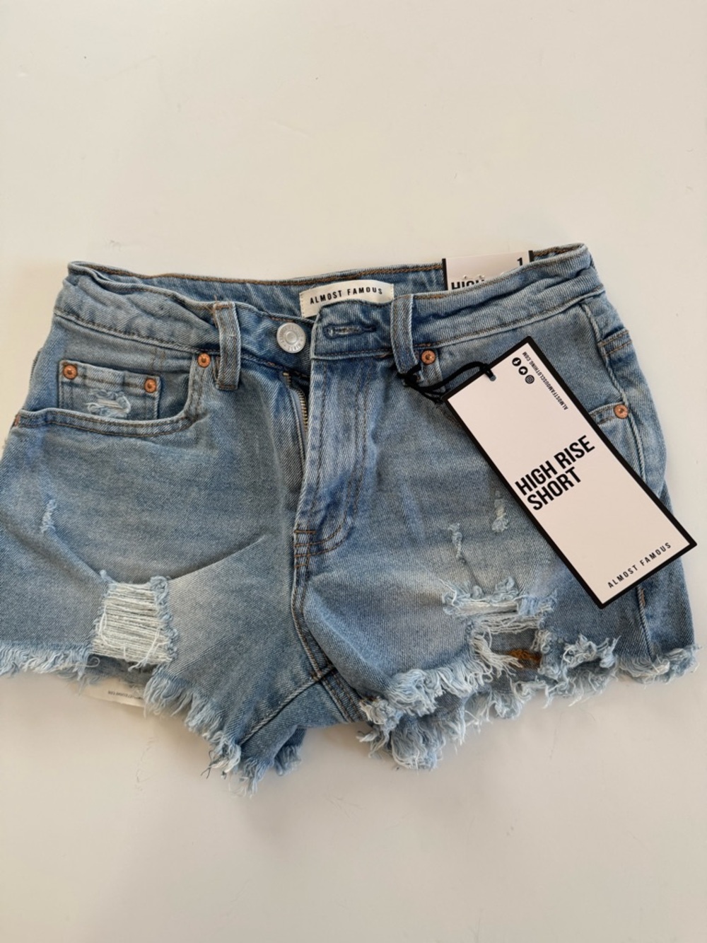 High-Rise Distressed Denim Women Shorts in Blue 1 - Picture 3 of 7